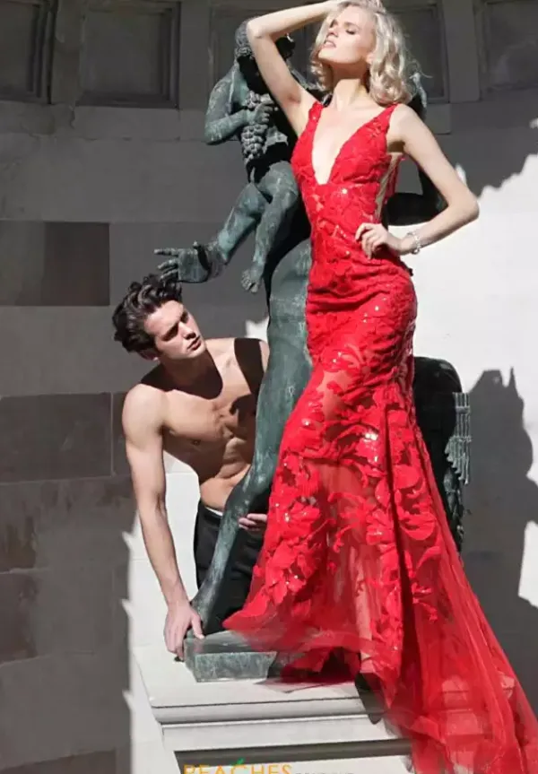 Applique Long Fitted Dress 60283^Jovani