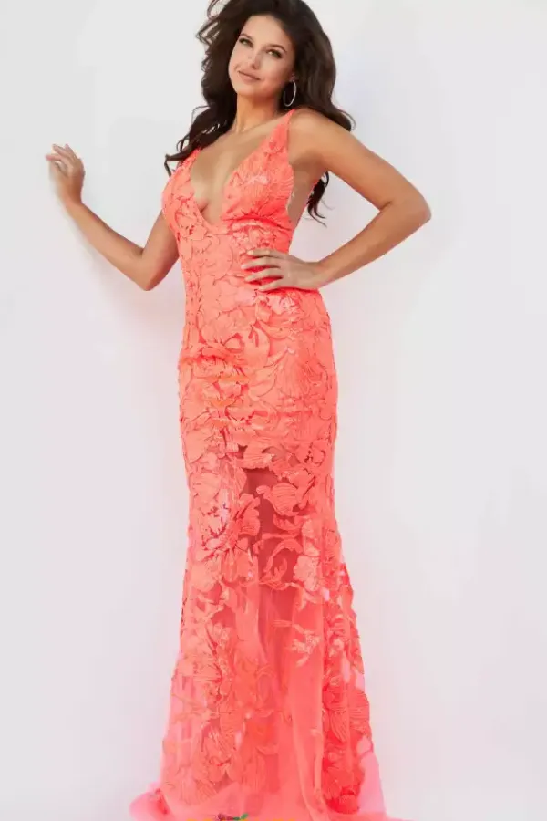 Applique Long Fitted Dress 60283^Jovani