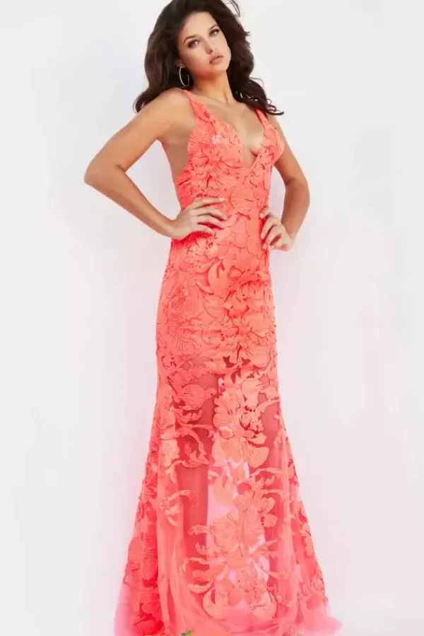 Applique Long Fitted Dress 60283^Jovani