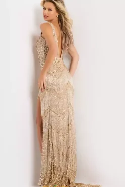 Beaded V Neck Fitted Dress 38847^Jovani Outlet
