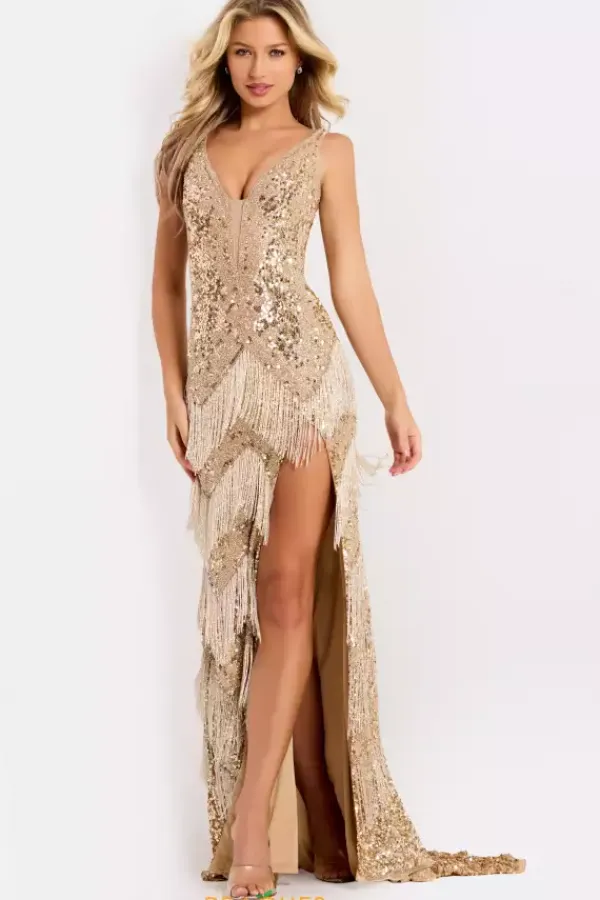 Beaded V Neck Fitted Dress 38847^Jovani Outlet