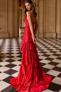 Halter Neckline Satin Dress 57618^Sherri Hill Outlet