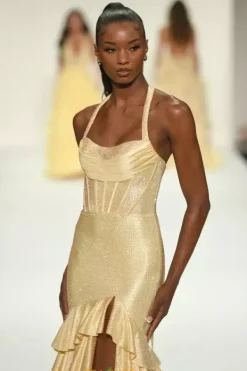 Halter Neckline Satin Dress 57618^Sherri Hill Outlet