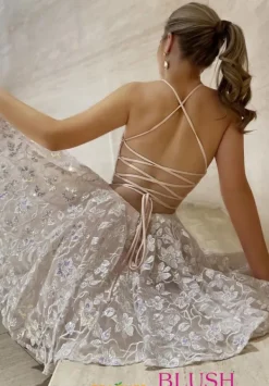 Lace Embroidery Short Dress 20404^Blush Clearance