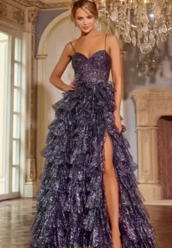Long A Line Glitter Dress 39305^Jovani Clearance