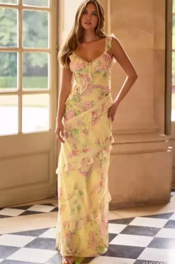 Long Chiffon V Neck Dress 57782^Sherri Hill Clearance