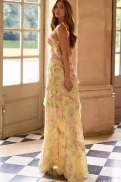 Long Chiffon V Neck Dress 57782^Sherri Hill Clearance