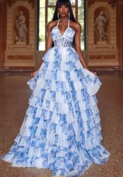 Long Halter Neckline Corset Dress 61730^Alyce Sale