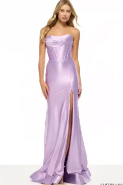No Beads Long Satin Dress 57412^Sherri Hill Online