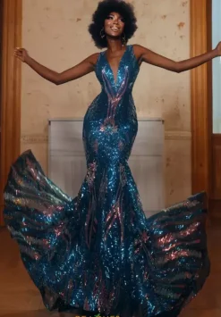 Open Back Train Fitted Dress 61657^Alyce Best