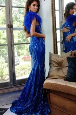 Single Shoulder Fully Beaded Dress 32596^Jovani New