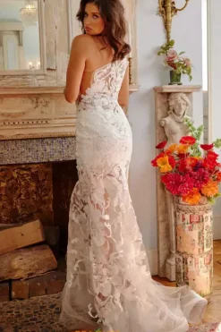 Single Shoulder Sequins Long Dress 02895^Jovani Clearance