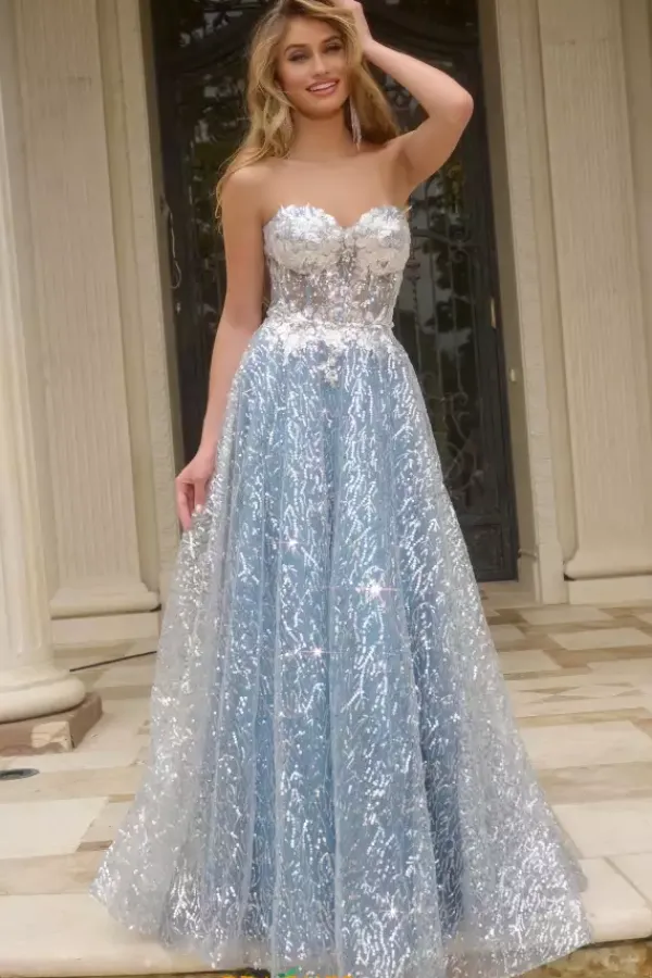 Strapless Beaded A Line Dress 08417^Jovani Online