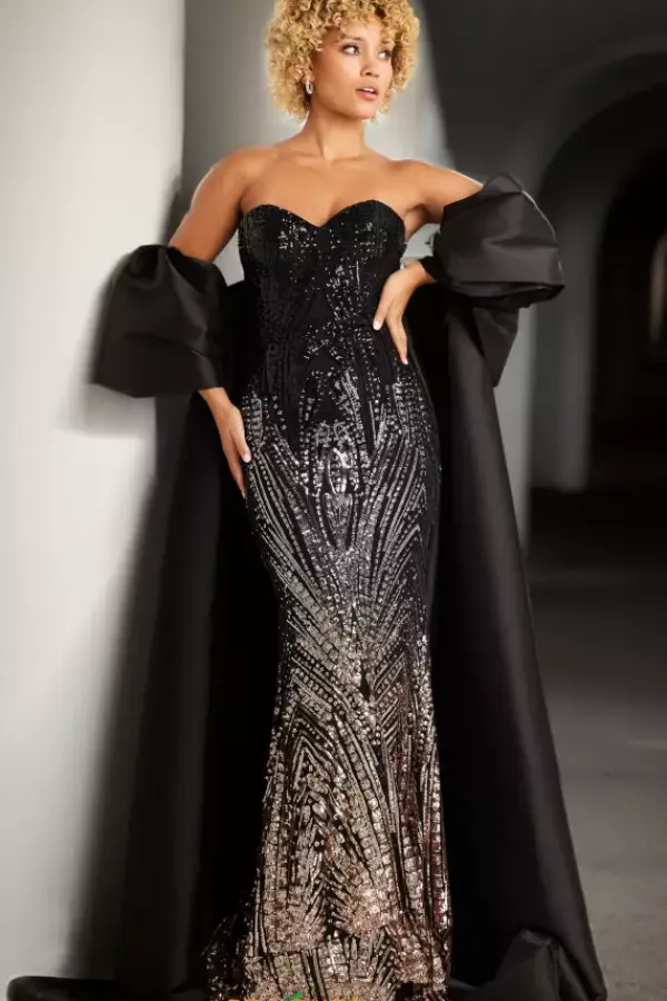 Strapless Beaded Long Dress 38746^Jovani Discount