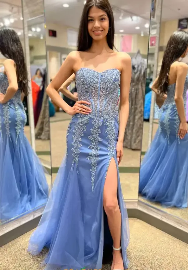 Strapless Beaded Long Dress 22538^Jovani Discount
