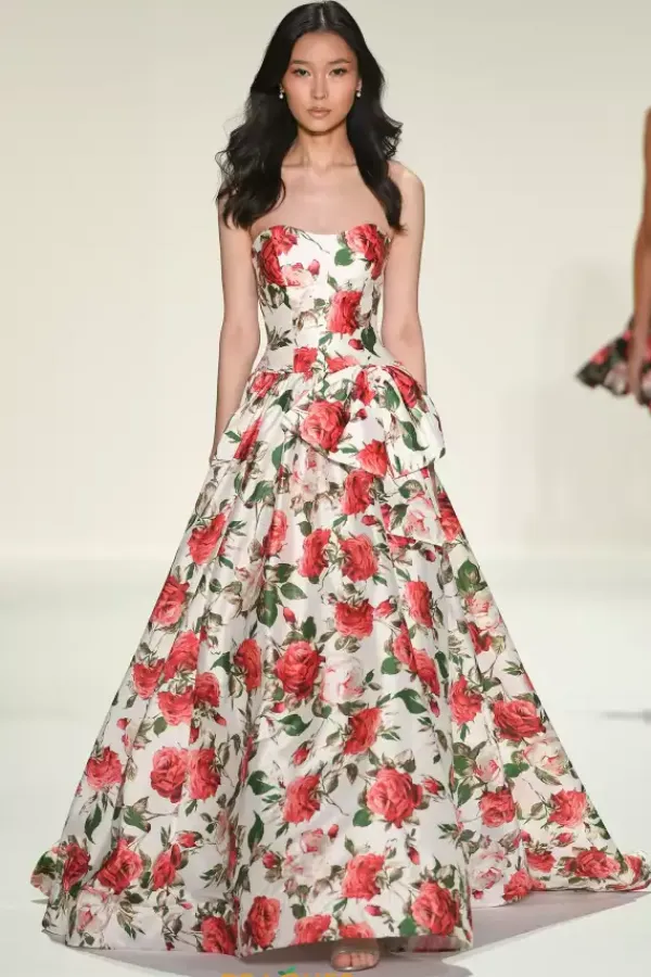 Strapless Printed A Line Dress 57724^Sherri Hill New