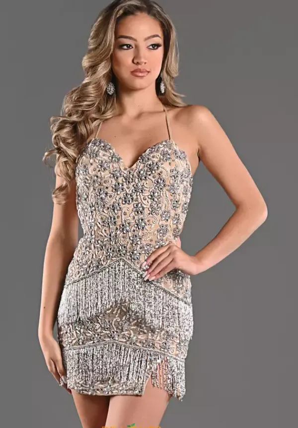 V Neck Fitted Sequins Dress 1734^Jasz Couture Outlet