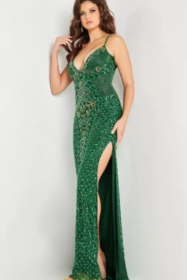 V Neck Fully Beaded Dress 36643^Jovani Sale