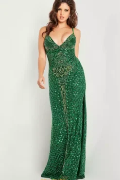 V Neck Fully Beaded Dress 36643^Jovani Sale