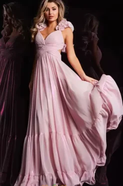 V Neck Long A Line Dress 26248^Jovani Clearance