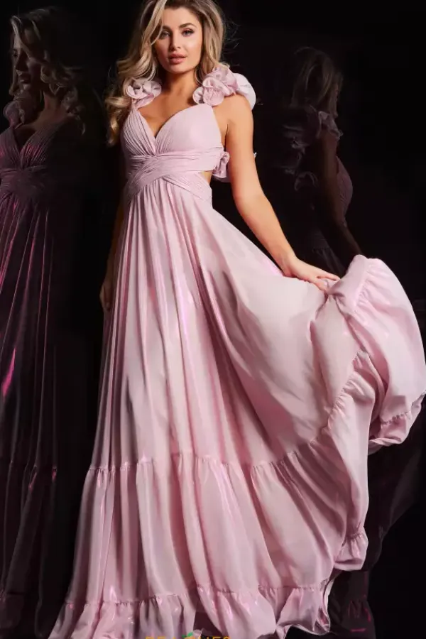 V Neck Long A Line Dress 26248^Jovani Clearance