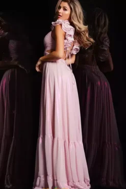 V Neck Long A Line Dress 26248^Jovani Clearance