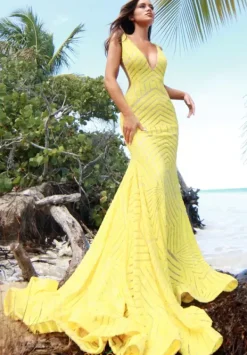 V Neck Long Fitted Dress 59762^Jovani Best