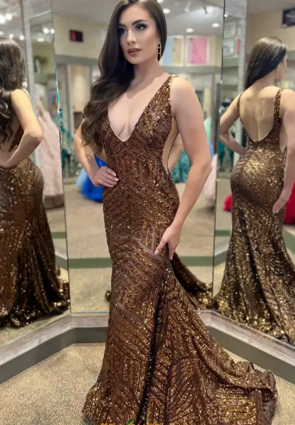 V Neck Long Fitted Dress 59762^Jovani Best