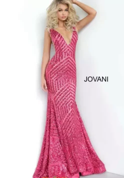 V Neck Long Fitted Dress 59762^Jovani Best