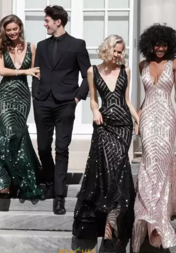 V Neck Long Fitted Dress 59762^Jovani Best