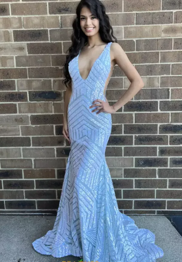 V Neck Long Fitted Dress 59762^Jovani Best