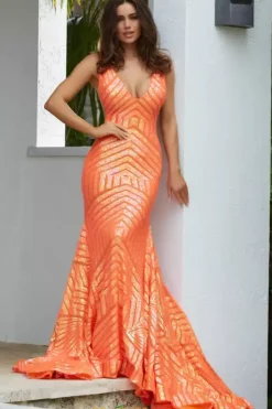 V Neck Long Fitted Dress 59762^Jovani Best
