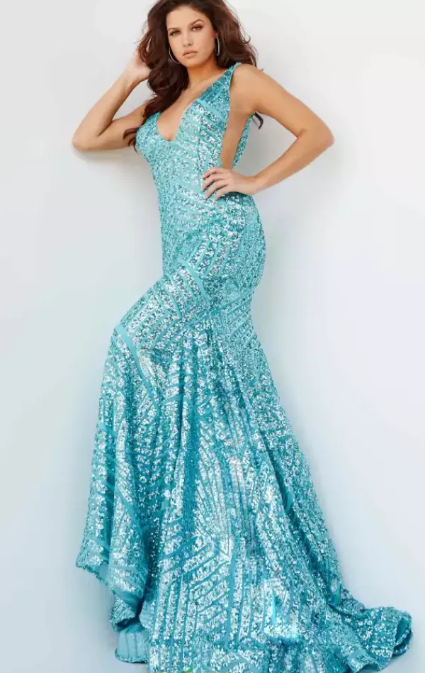 V Neck Long Fitted Dress 59762^Jovani Best