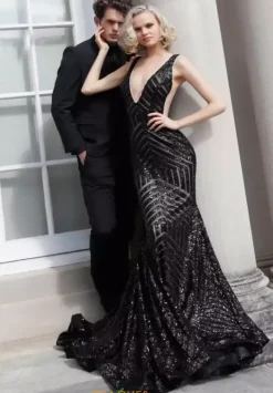 V Neck Long Fitted Dress 59762^Jovani Best