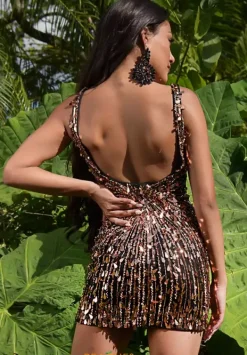 V Neck Sequins Short Dress 1706^Jasz Couture Best