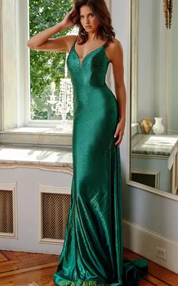 V Neckline Fitted Dress 08157^Jovani