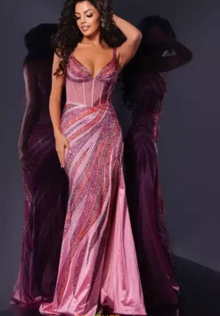 V Neckline Long Beaded Dress 44577^Jovani Sale