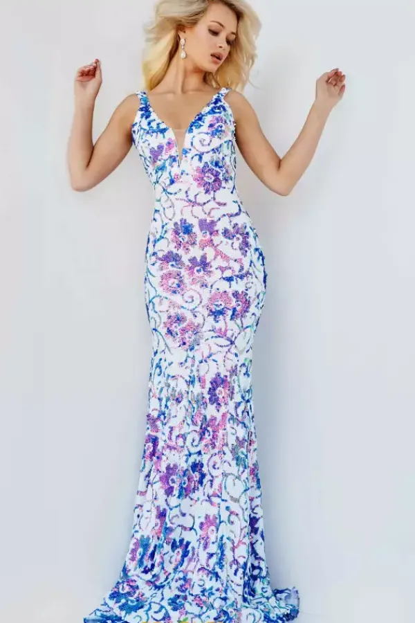 V Neckline Long Fitted Dress 08257^Jovani