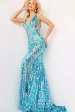 V Neckline Sequins Fitted Dress 22770^Jovani Discount