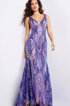 V Neckline Sequins Fitted Dress 22770^Jovani Discount