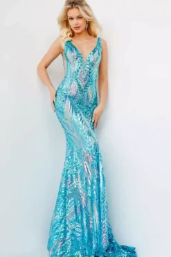 V Neckline Sequins Fitted Dress 22770^Jovani Discount